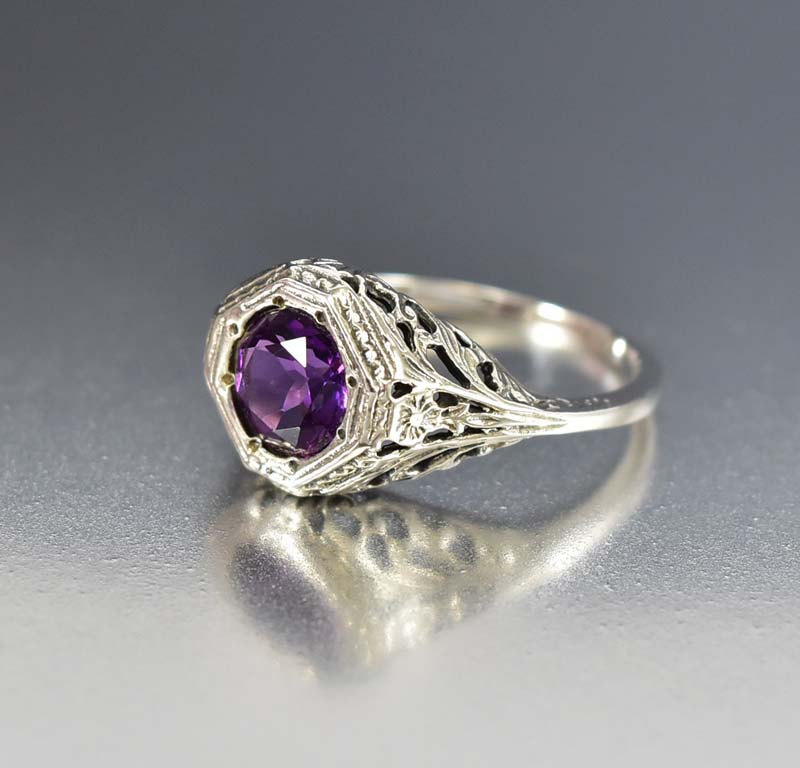 Silver Filigree Edwardian Amethyst Engagement Ring... - Boylerpf ...