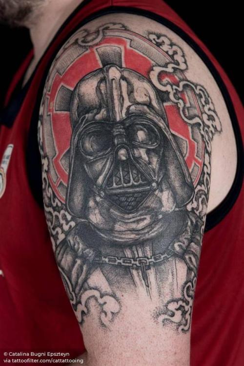 By Catalina Bugni Epszteyn, done at Meatshop Tattoo, Barcelona.... film and book;sketch work;fictional character;big;cattattooing;darth vader;star wars;facebook;star wars characters;twitter;shoulder;illustrative;upper arm