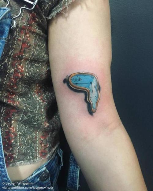 By Lauren Winzer, done at Hunter and Fox Tattoo, Sydney.... spain;art;small;patriotic;bicep;laurenwinzer;tiny;ifttt;little;location;the persistence of memory;europe;illustrative;salvador dali