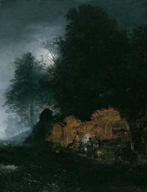 loumargi:Italian Landscape in the Evening with a Grotto.Oswald...