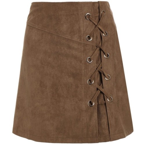 polyvore women& 039;s fashion clothing skirts twinkledeals brown skirt lace up skirt