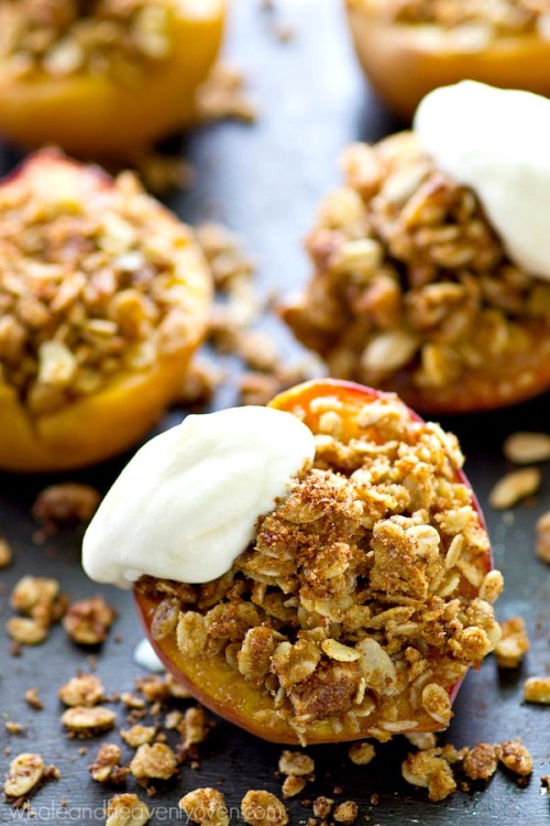 hoardingrecipes:Baked Peaches with Oatmeal Pecan Streusel