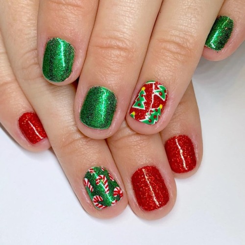handpainted red and green Christmas glitter bomb with a side of...