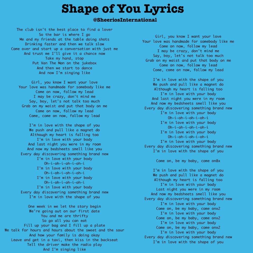 The Whole Text Is Imagined Song Lyrics To Shape Of You And Castle On The Ed...