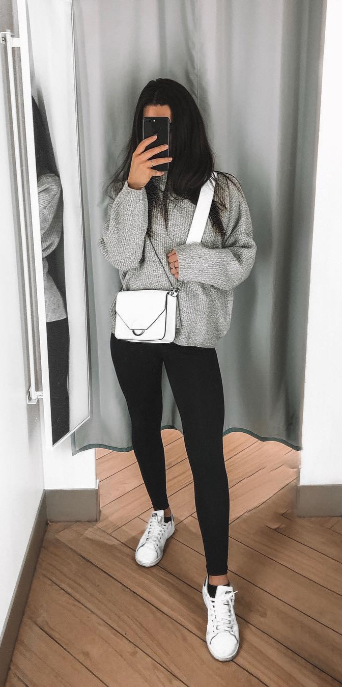 hot celebrities, celebrity pics, party, shopping, trendy Cosy Tuesdayjumper: zara bag: hm leggings: ellesportuk  trainers: adidas 