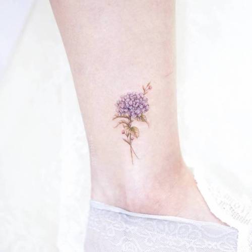 By Mini Lau, done at Mini Tattoo, Hong Kong.... flower;minilau;small;tiny;hydrangea;ankle;ifttt;little;nature;illustrative