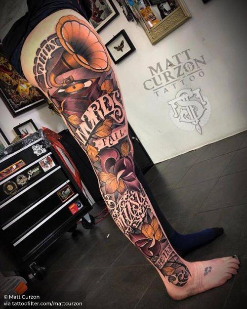 By Matt Curzon, done at Empire Melbourne, Melbourne.... big;facebook;gramophone;leg sleeve;mattcurzon;music;neotraditional;samtaylor;twitter