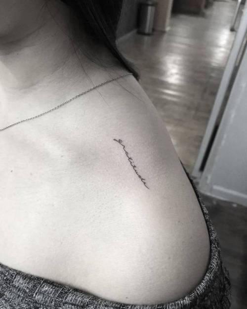 Subtle, small mantra word tattoo for women. | Gratitude tattoo, Small  tattoos, Simple word tattoos
