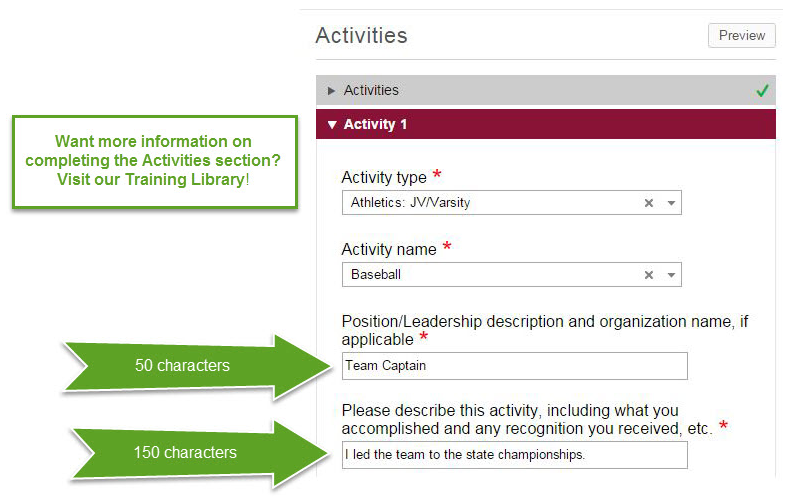 activities section common app example