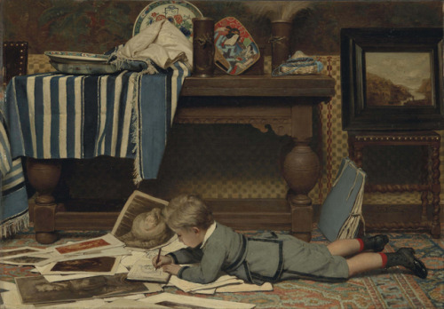 heavenpoison:Jan Verhas (1834–1896), A Boy Drawing, 1872, Oil...