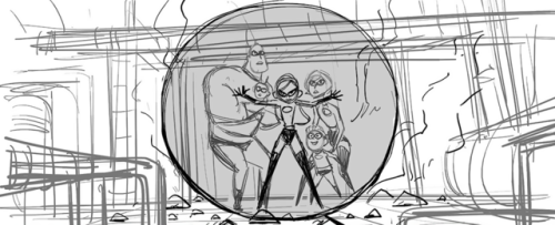 Process from a sequence in Incredibles 2.Storyboard by Bobby...