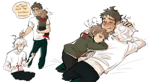 cosmiq:some doodles of hinata and komaeda being naegi’s really...