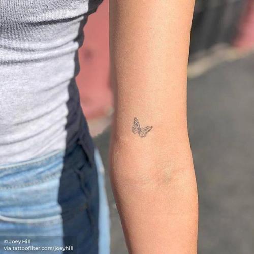 By Joey Hill, done at High Seas Tattoo Parlor, Los Angeles.... healed;small;single needle;micro;line art;inner arm;butterfly;animal;tiny;joeyhill;ifttt;little;other;fine line;insect