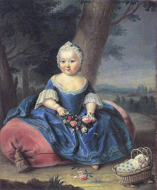 A portrait of Maria Theresa of Austria at three years old by an unknown artist, circa 1720-1721.