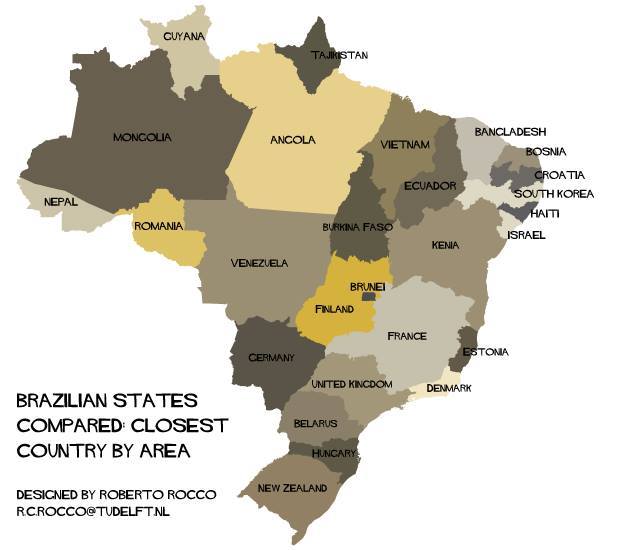 Comparison of Brazilian states areas with... - Maps on the Web