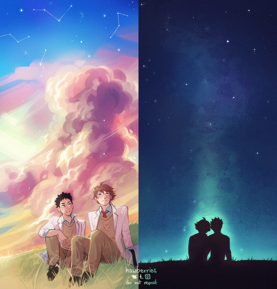 rebooted an old iwaoi bookmark on account of they are still very much in love… [image is two drawings of iwaizumi and oikawa. in...