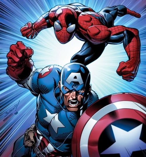 comicbookartwork:Spider-Man and Captain America