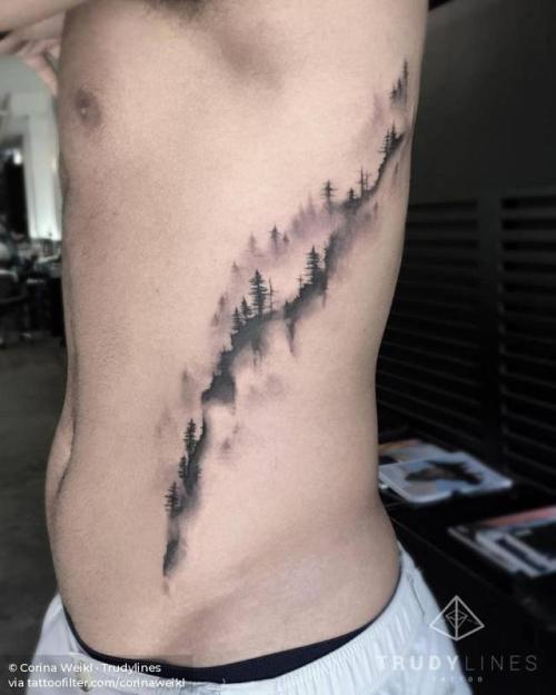 By Corina Weikl · Trudylines, done at Bang Bang Tattoo,... tree;corinaweikl;big;watercolor;pine tree;facebook;nature;twitter;forest;side