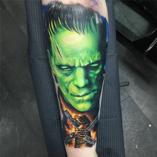 By Alex Rattray, done at Red Hot and Blue Tattoo, Edinburgh.... film and book;frankenstein;big;facebook;realistic;forearm;twitter;alexrattray;portrait