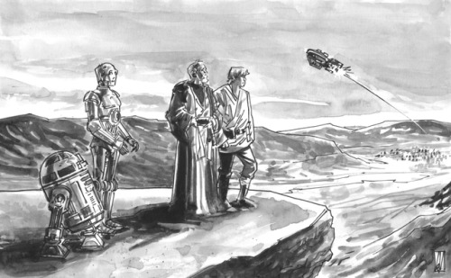 deankotz:Mos Eisley in the distance. Star Wars sketch.