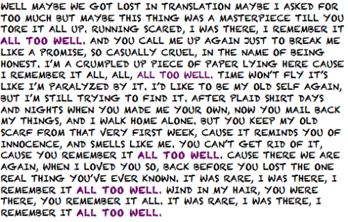 all too well lyrics on Tumblr