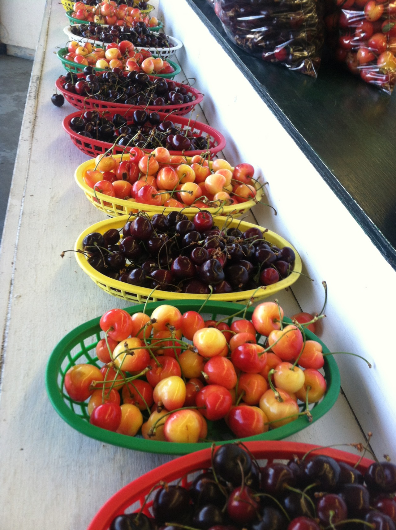 FaRM TRiPPiNG — Bowls of fresh, local cherries at Thorpe Fruit,...
