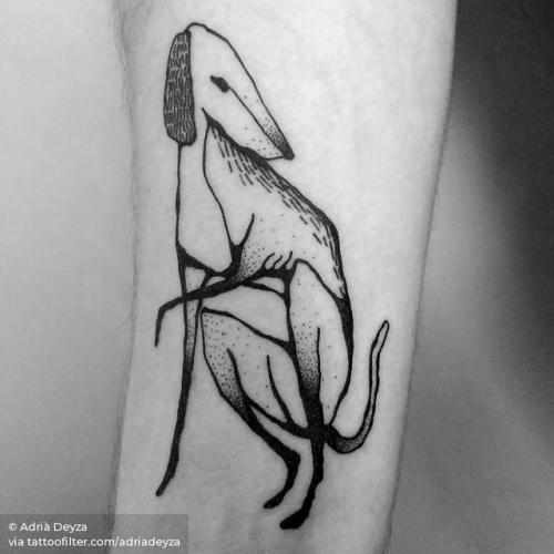 By Adrià Deyza, done at Unikat Tattoos, Berlin.... greyhound;pet;dog;animal;adriadeyza;facebook;blackwork;twitter;inner forearm;medium size;illustrative