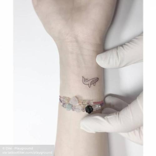 By Diki · Playground, done at Playground Tattoo, Seoul.... small;micro;line art;whale;animal;playground;tiny;ifttt;little;nature;wrist;minimalist;ocean;fine line
