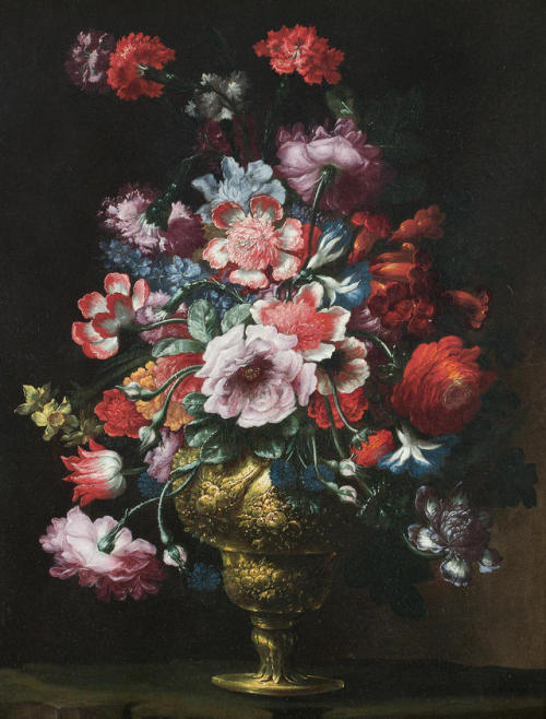 inividia:A still life of roses, peonies, carnations, convolvulus...