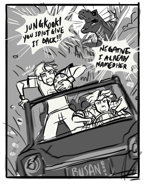 ask-kimdaily:DID SOMEONE SAY JURASSIC PARK AU(Jikook were only...