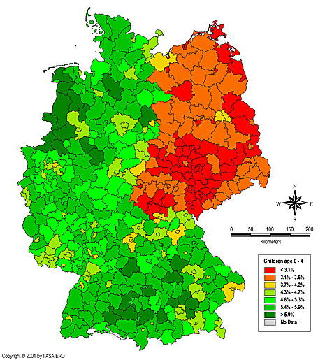 Percentage of Children aged 0-4 in Germany, 2001. - Maps on the Web