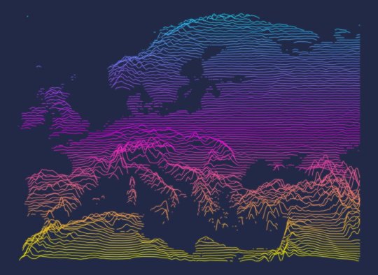 A Map of Ridgelines Across Europe. Via dataisbeautiful on Reddit.