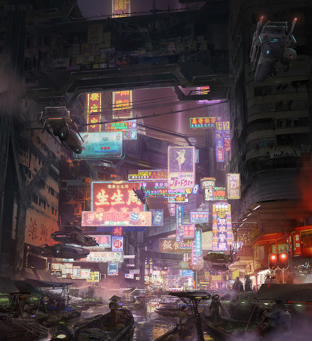 cyberpunk city scenes — therealvagabird: Night Market – by Yujin Choo ...