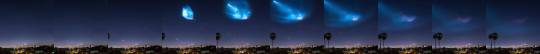 vicloud:  Space X Falcon 9 taking off above Downtown LA. Shot at 1 second interval!This