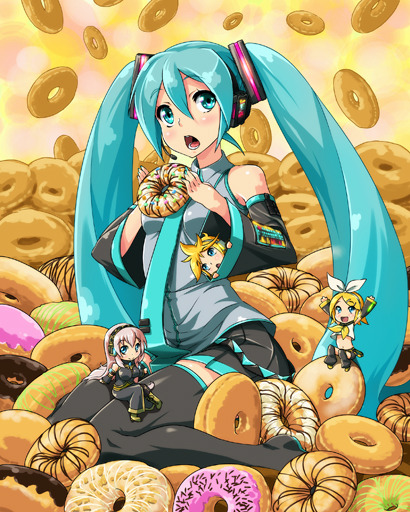 ginzuna:detached sleeves doughnut hatsune miku kagamine len...