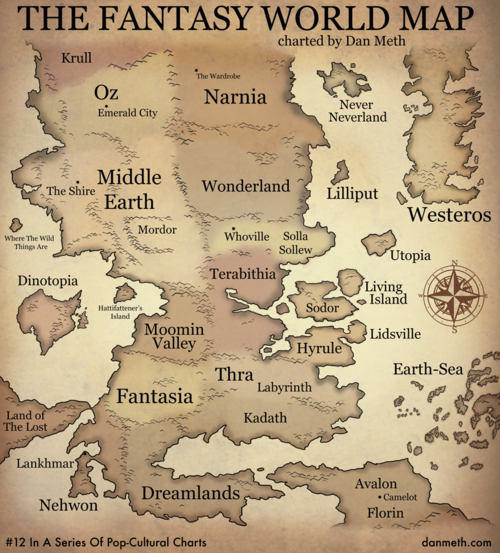 The Fantasy World Map Finally! I’ve charted the very first accurate map of the entire fantasy world. Nerds will rejoice! …Or become enraged!