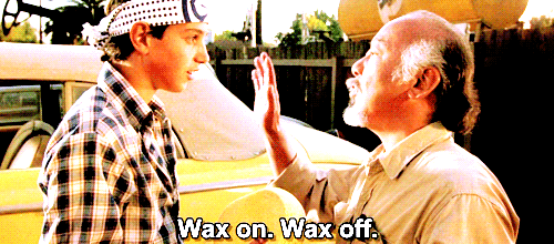 Image result for wax on wax off gif