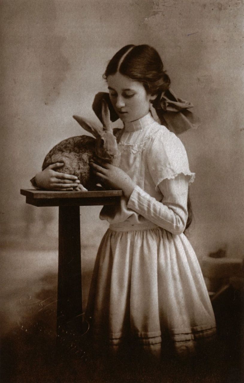 Girl cuddling rabbit, circa 1909
From Beauty and the Beast: Human-Animal Relations as Revealed in Real Photo Postcards, 1905-1935