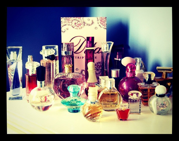 J E S S I C A H A R L O W — My perfume collection. Well, aside from the...