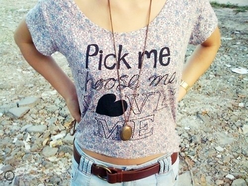 fashion cropped shirt pick me choose love cute pretty girl locket