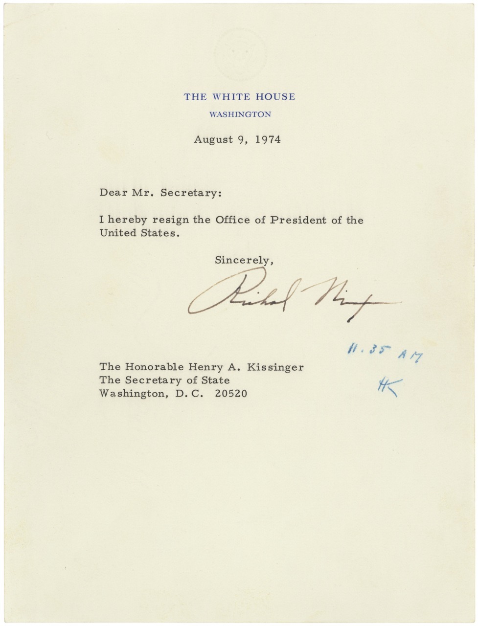 Today's Document • Richard M. Nixon’s Resignation Letter, 08/09/1974 ...