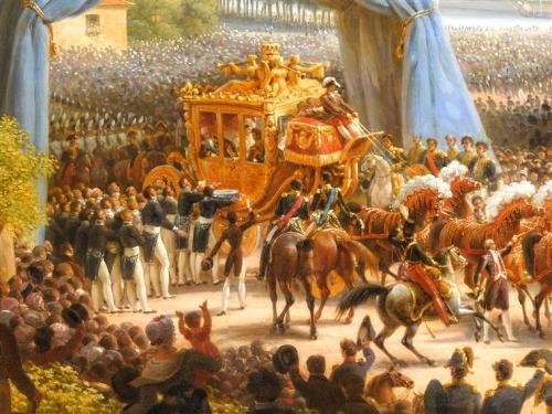 Detail of The entry of Charles X into Paris after his coronation on June 6, 1825 - The royal carriage at the gate de la Villette.