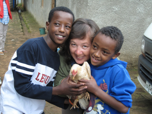 Connie Norman in Ethiopia with boys from one of the orphanages in Addis