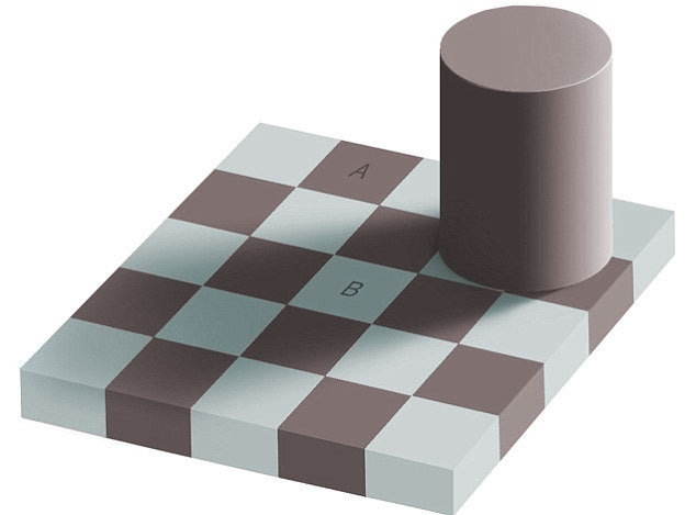 Although it may be impossible to believe, the squares marked A and B are actually exactly the same shade of grey.