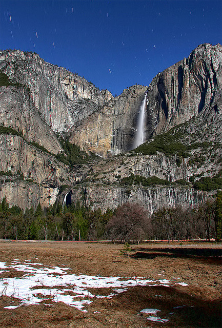 Star trail clear Yosemite Falls Upper Lower Water River Creek Night dark Moon Moonlit Full Moon Long Exposure Explore Interesting Interestingness National Park Mountain valley forest tree Topaz Labs DeNoise InFocus Adjust Adobe CS2 Photoshop