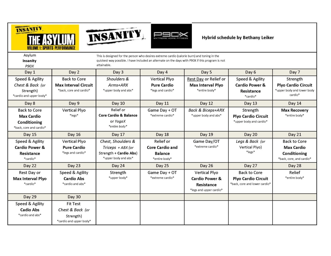 Here is my Asylum/Insanity/P90X hybrid schedule!! Dumbbells and Diapers