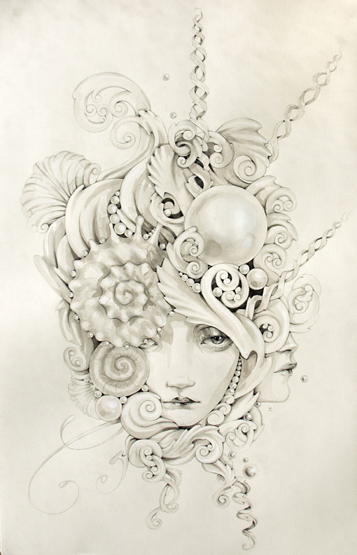 Mermaids: Graphite, and Ink Wash on 27″x40″ Hot Press Watercolor Paper