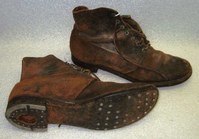 Hobnailed shoes worn during service in WWI,...