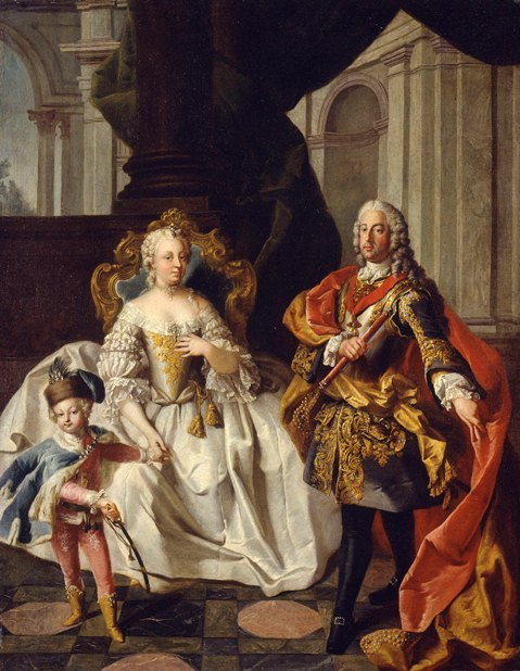 A portrait of Maria Theresa, Francis I and their first son, Archduke Joseph by Franz Xaver Karl Parko. Circa 1747.