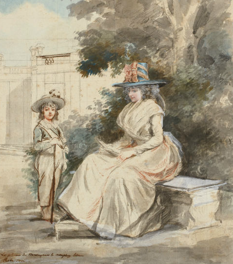 The dauphin and Madame Elisabeth in a park by Antoine-Louis-Francois Sergent-Marceau
Madame Elisabeth was the sister of Louis XVI, and was imprisoned along with Marie Antoinette, the king and their two children in the Temple.